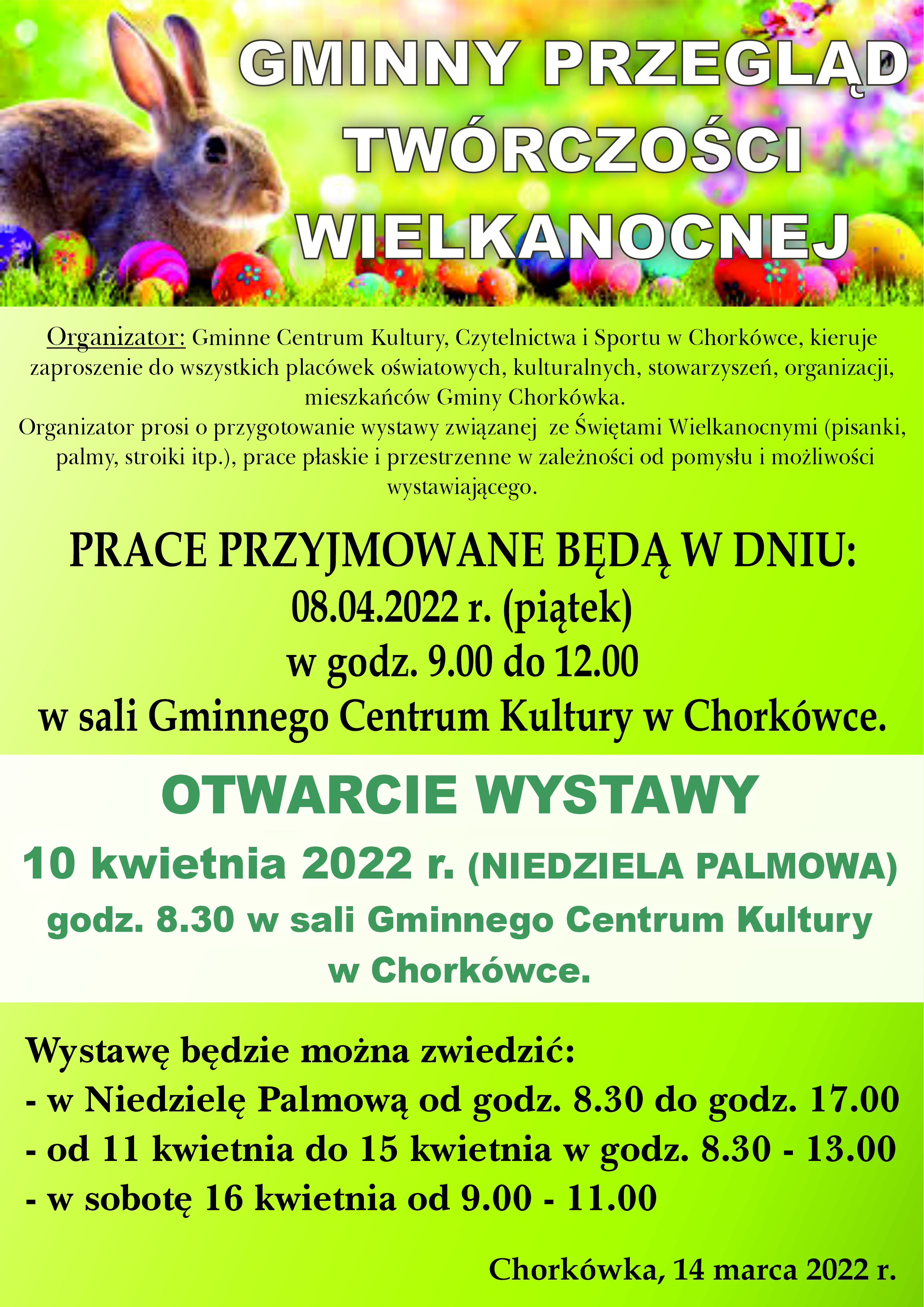 Na zdjęciu przedstawione jest plakat Gminnego Przeglądu Twórczości Wielkanocnej